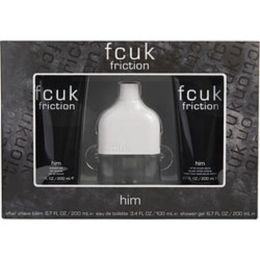 Fcuk Friction By French Connection Edt Spray 3.4 Oz & Aftershave Balm 6.7 Oz & Shower Gel 6.7 Oz For Men