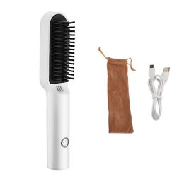 RESUXI USB Portable Hot Air Comb Rechargable Professional Hair Dryer Brush 2 In1 Mini Hair Straightener Curler Brush Hair Styler (Ships From: China)